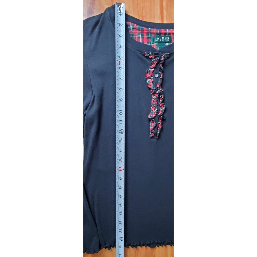 Ralph Lauren Tartan Plaid Ruffle Black Cotton Henley Women's Medium Embroidered - Picture 5 of 7